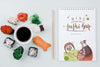 Mock-Up Sushi Rolls With Soya Sauce And Notebook Psd
