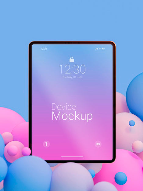 Mock-Up Tablet Composition With Liquid Dynamic Elements Psd