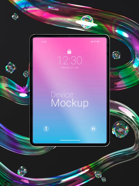 Mock-Up Tablet Composition With Liquid Elements Psd
