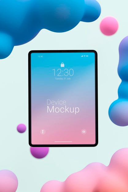 Mock-Up Tablet Composition With Liquid Elements Psd