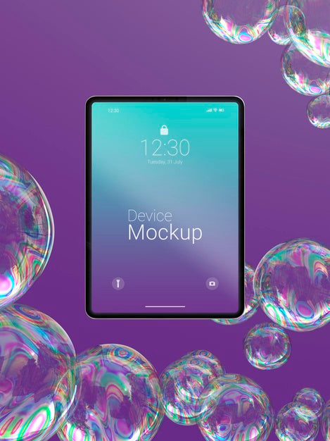 Mock-Up Tablet Composition With Liquid Elements Psd