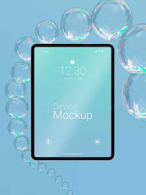 Mock-Up Tablet Composition With Liquid Elements Psd