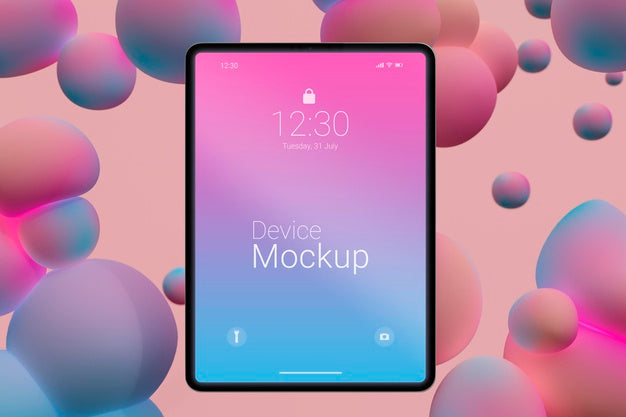 Mock-Up Tablet Composition With Liquid Elements Psd