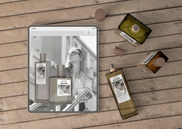 Mock-Up Tablet With Perfume Website Psd