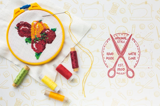 Mock-Up With Embroidery On Canvas Psd