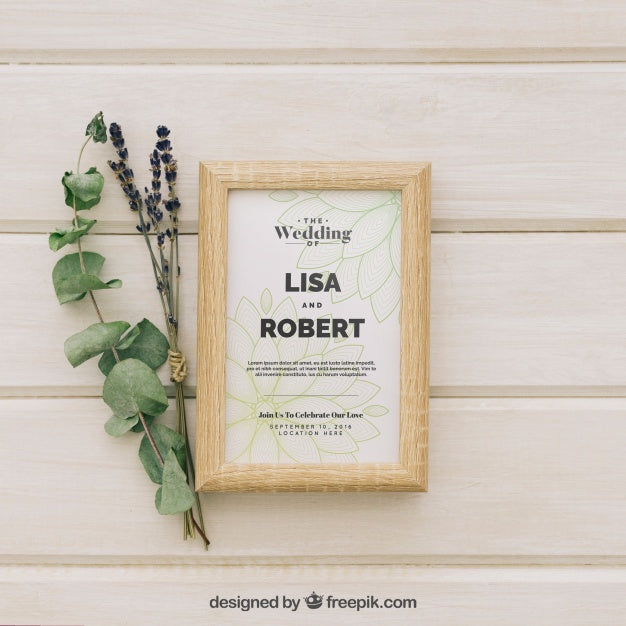 Mock Up With Flowers, Leaves And Frame Psd