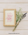 Mock Up With Frame And Bouquets Of Flowers Psd