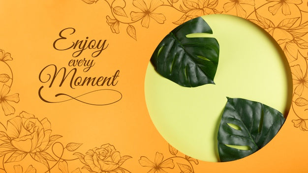 Mock-Up With Geometrical Paper Shape And Leaves Inside Psd