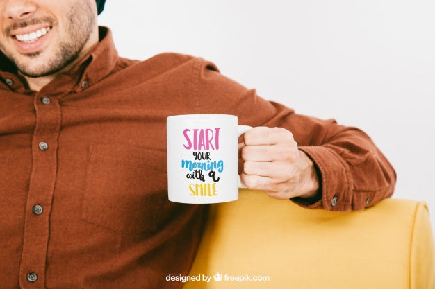 Mock Up With Smiley Man And Mug Psd