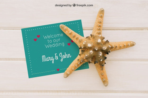 Mock Up With Wedding Invitation And Starfish Psd