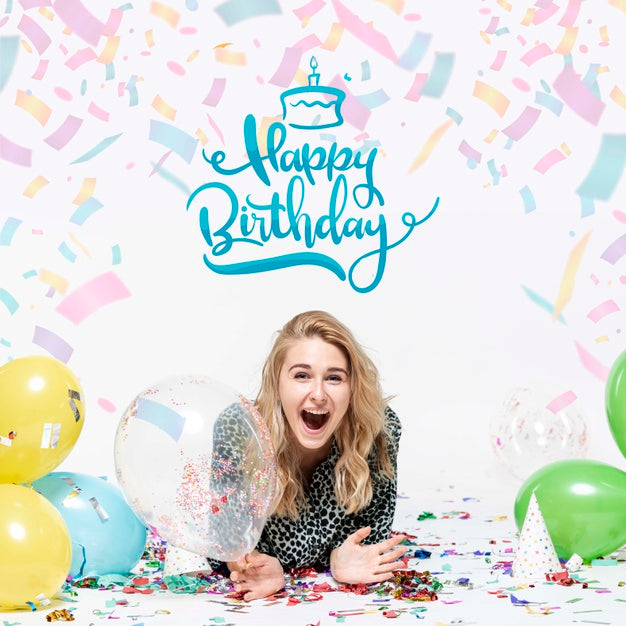 Mock-Up Woman Celebrating Birthday Party Psd