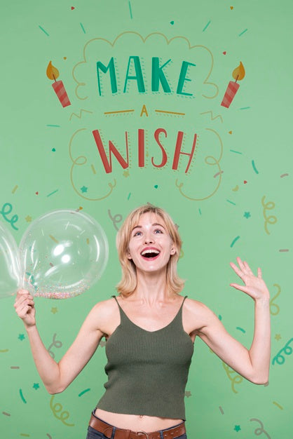 Mock-Up Woman With Balloons Psd