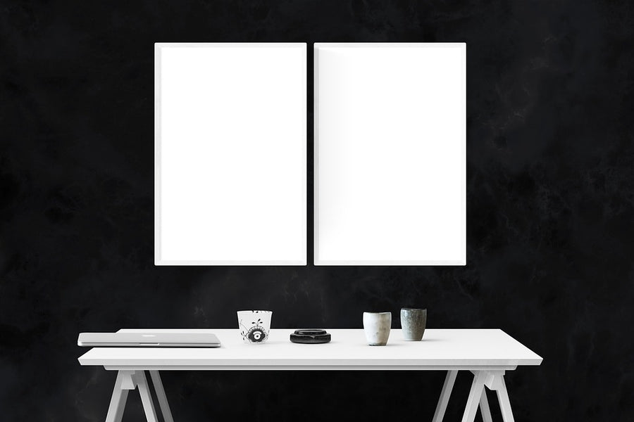 Double Poster Frame on a Black Background Wall Photo Mockup