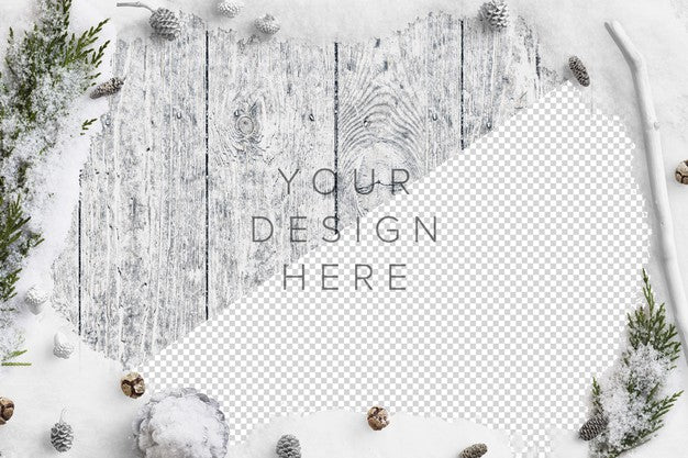 Mockup Cold Winter Nature Scene With Snow, Fir Branches, Pinecones And Acorns Psd