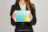 Mockup Concept Of Business Woman Holding Tablet Psd