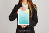 Mockup Concept Of Business Woman Holding Tablet Vertical Psd