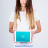 Mockup Concept Of Woman Showing Tablet Psd