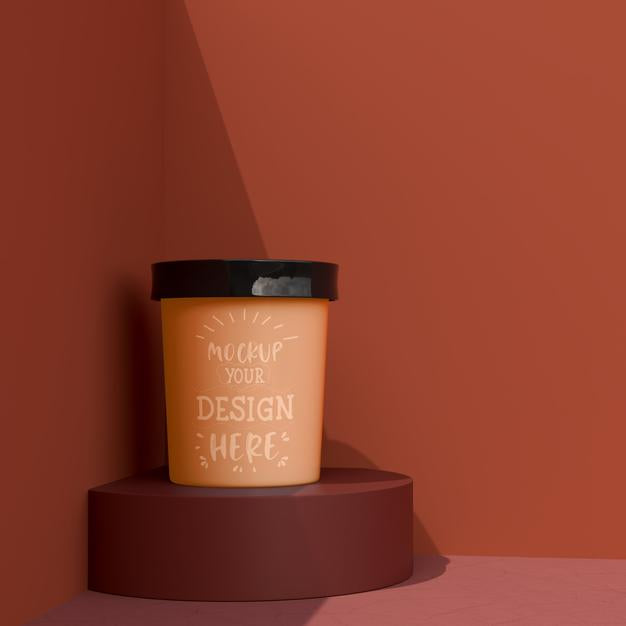 Mockup Cup Ice Cream. Packaging Template Mockup For Ice Cream, Yogurt, Pudding, Snack, Sweets, Dessert Psd