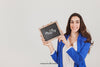 Mockup Design Of Smiling Woman With Slate Psd