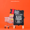 Mockup For Black Friday With Cart Next To Board Psd