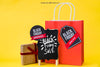 Mockup For Black Friday With Present And Bag Psd