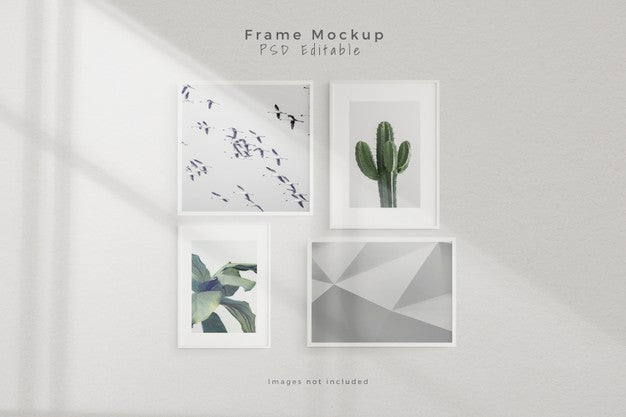 Mockup Four Empty Photo Frame Mockup In Empty White Wall Room Psd