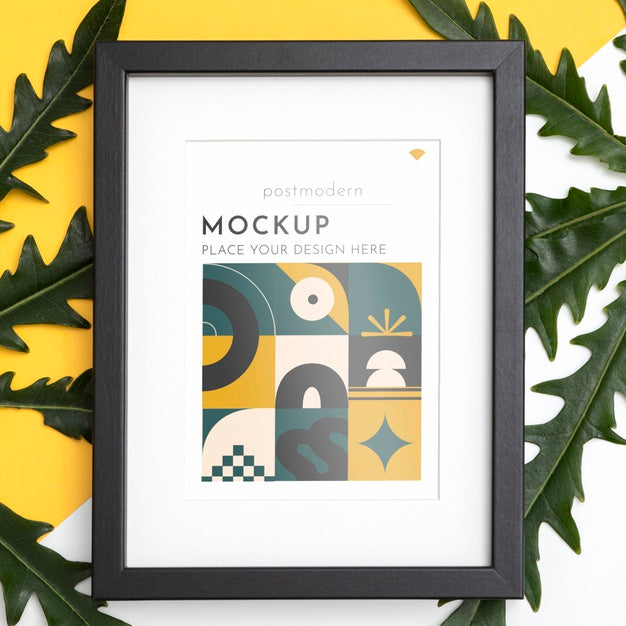 Mockup Frame On Wall With Leaves Psd