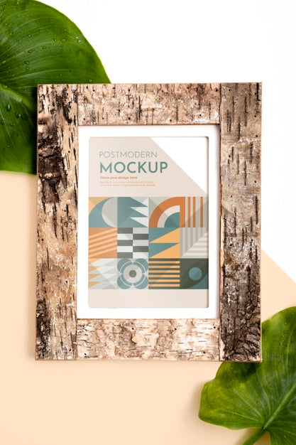 Mockup Frame On Wall With Leaves Psd