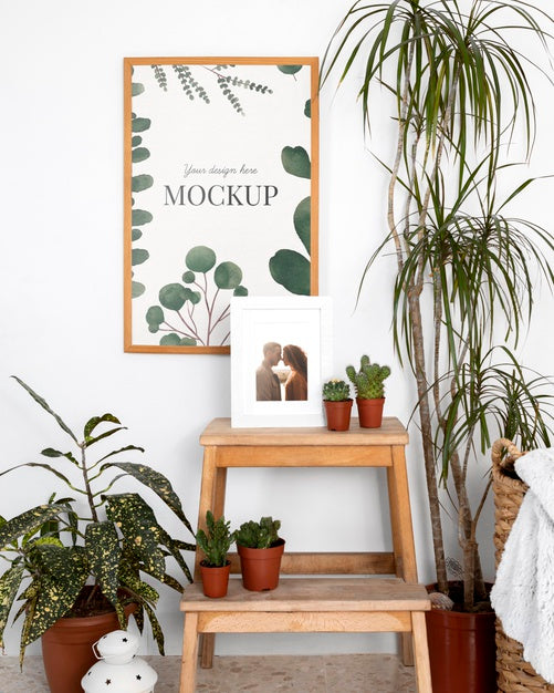Mockup Frame On Wooden Table Psd