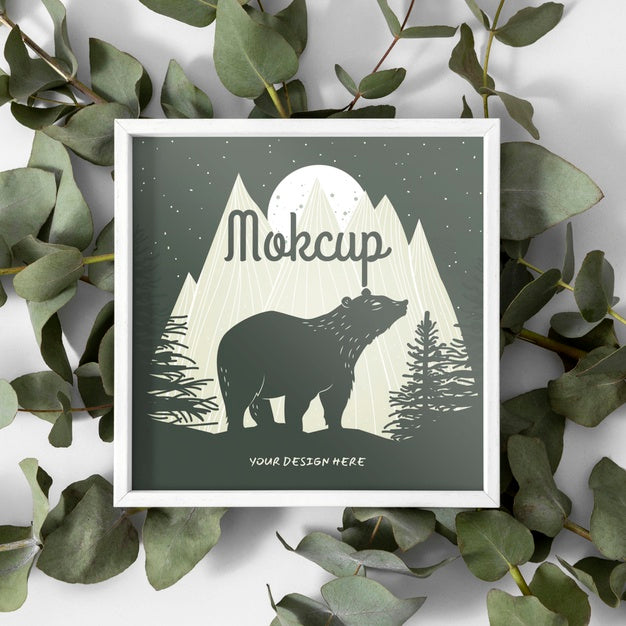 Mockup Frame With Leaves Psd