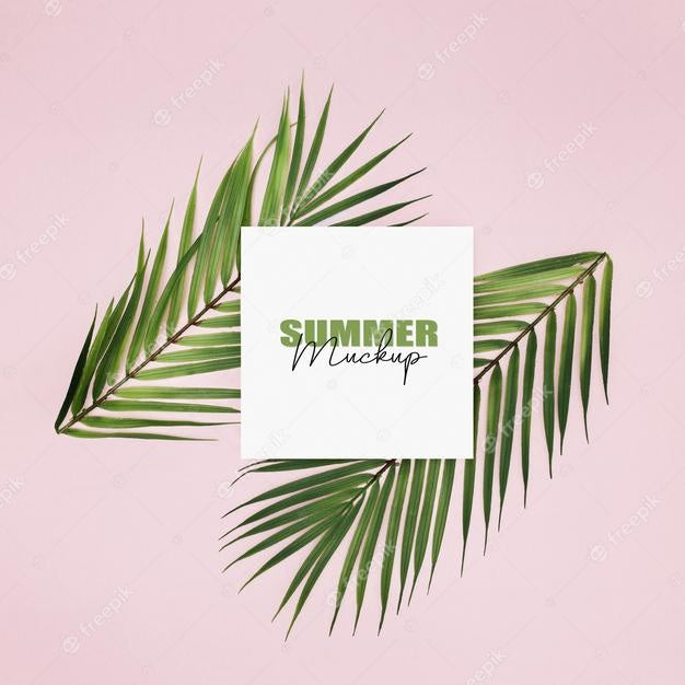 Mockup Frame With Palm Leaves Over Pink Background Psd