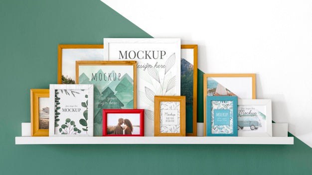 Mockup Frames On Shelf Psd