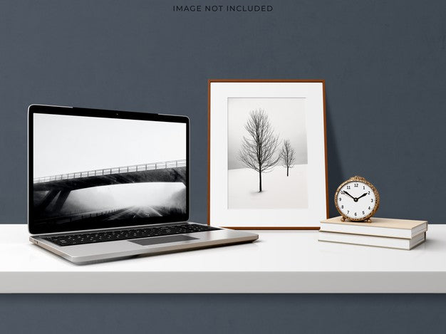Mockup Laptop Standing On Living Room Modern Interior. Psd