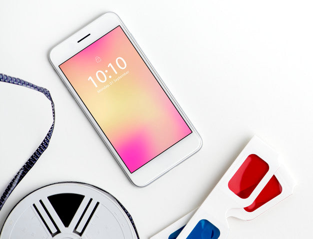 Mockup Of A Mobile Phone With Reel And 3D Glasses Psd