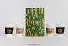 Mockup Of Bag And Four Coffee Cups Psd