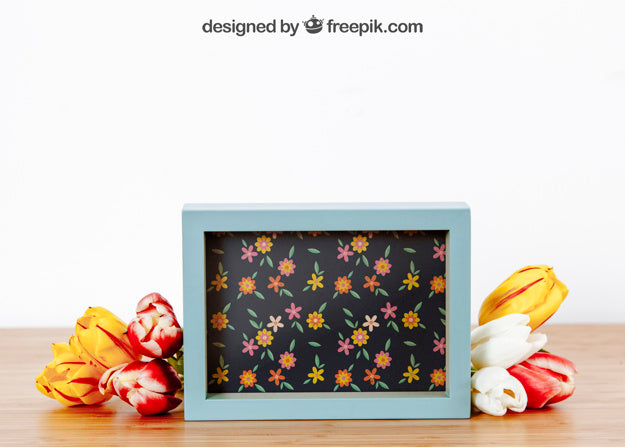 Mockup Of Blue Frame Psd