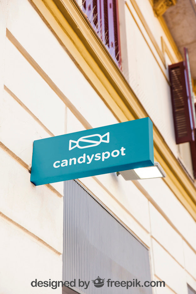 Mockup Of Blue Sign On Wall Psd