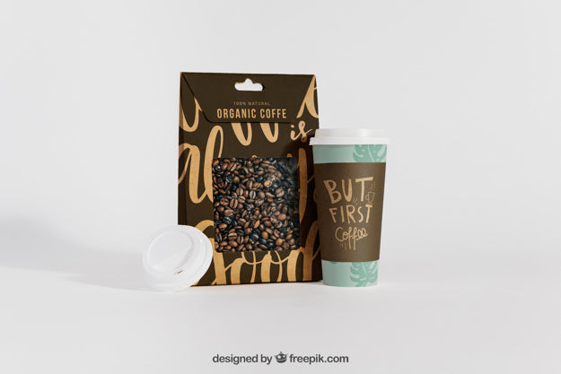Mockup Of Coffee Cup Next To Bag Psd