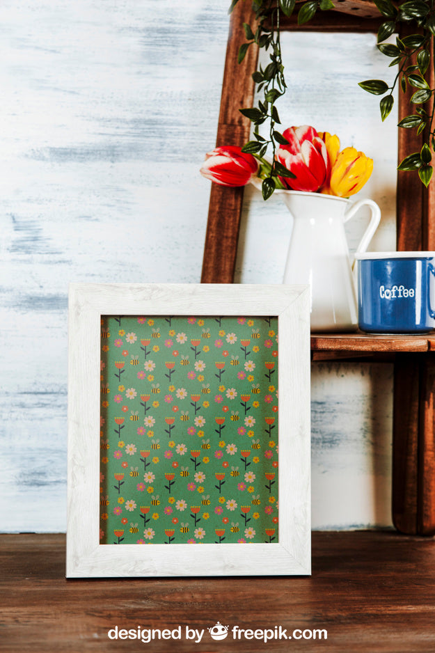 Mockup Of Decorative White Frame Psd