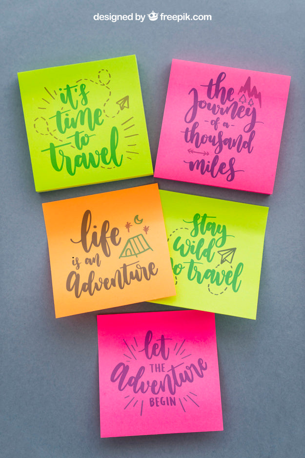 Mockup Of Five Adhesive Notes Psd