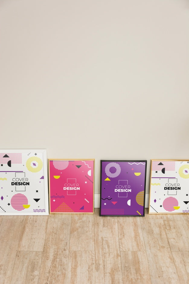 Mockup Of Four Leaning Frames Psd