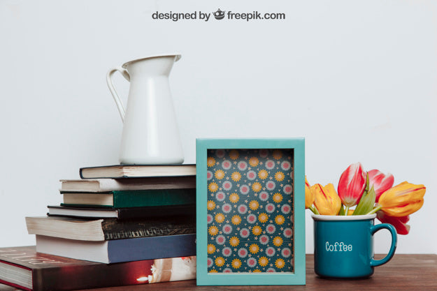 Mockup Of Frame And Many Books Psd