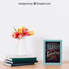 Mockup Of Frame And Plant On Books Psd