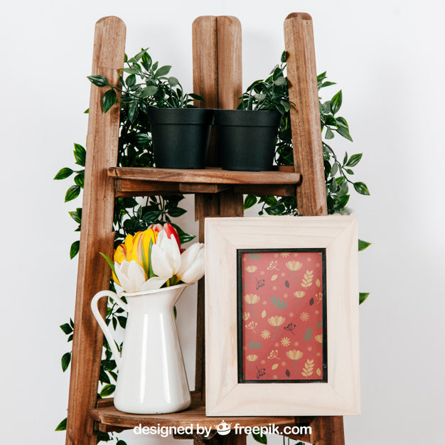 Mockup Of Frame And Plants Psd
