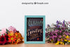 Mockup Of Frame Between Flowers Psd