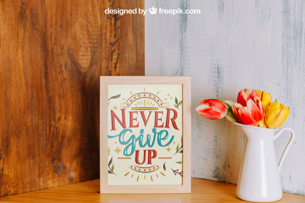 Mockup Of Frame In Corner Next To Flower Psd