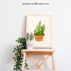 Mockup Of Frame With Cactus Psd