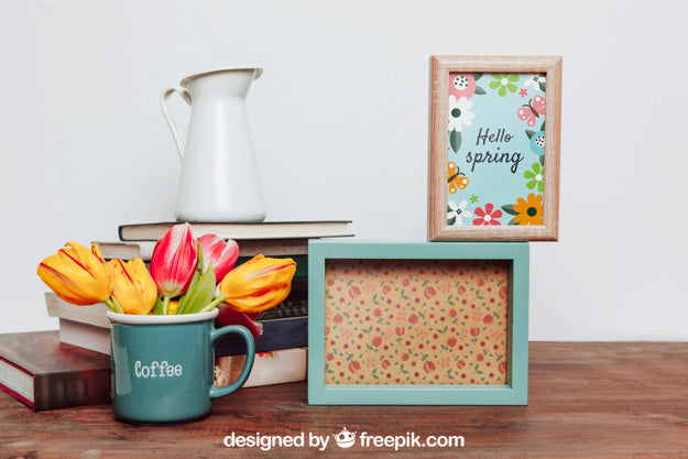Mockup Of Frames And Some Books Psd