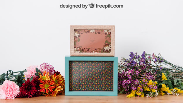 Mockup Of Frames Between Flowers Psd