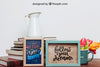 Mockup Of Frames In Front Of Books Psd